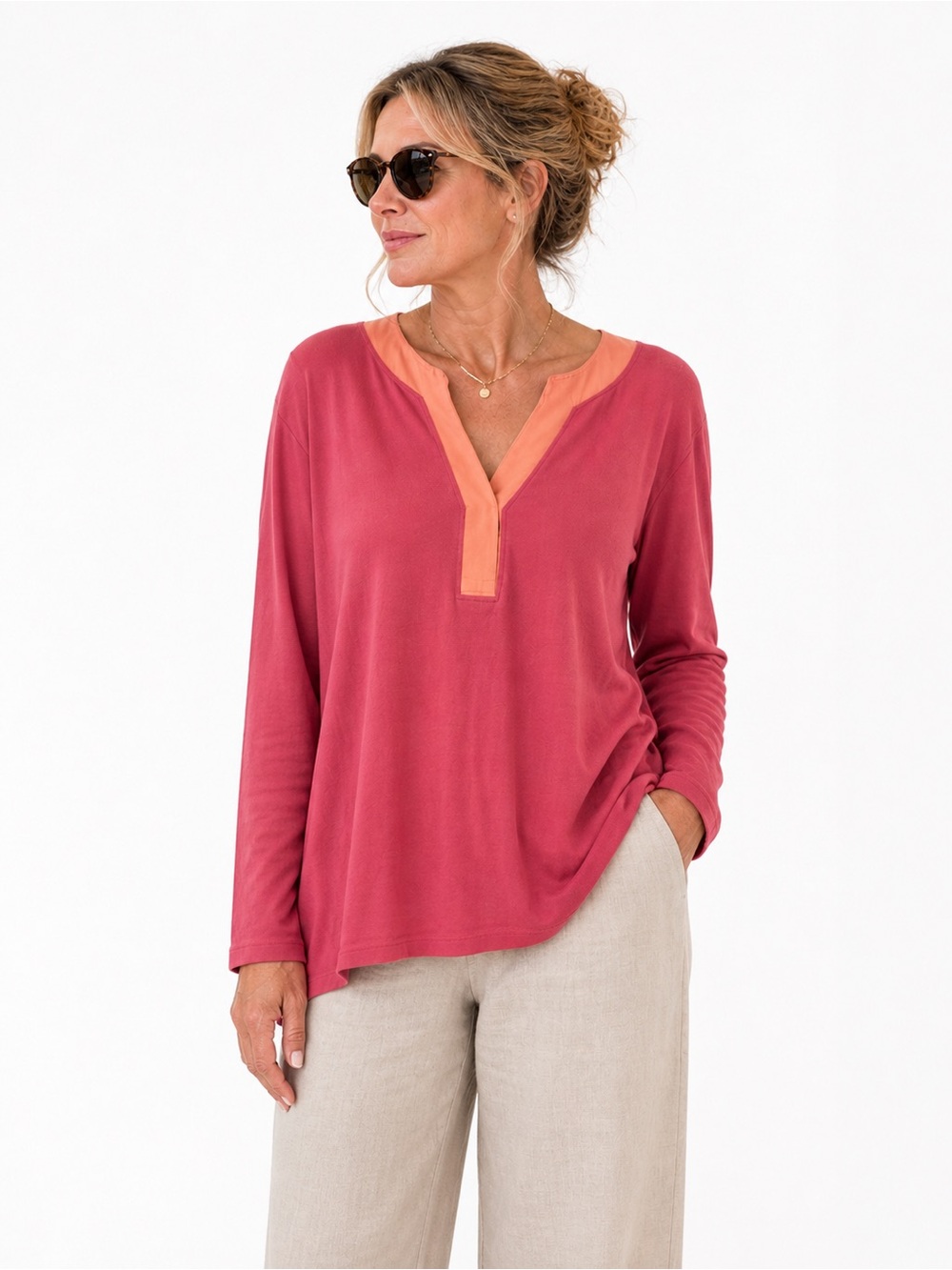 Evy’s Tree The Joni Pink V-Neck Long Sleeve Lightweight Knit Top Women's Size L